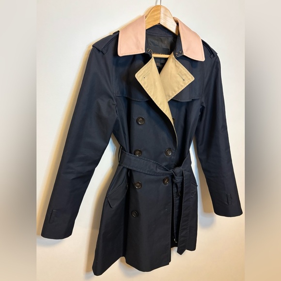COACH New York Doubled Breasted Trench Coat | Navy Beige Pink | Size Medium - Picture 2 of 10